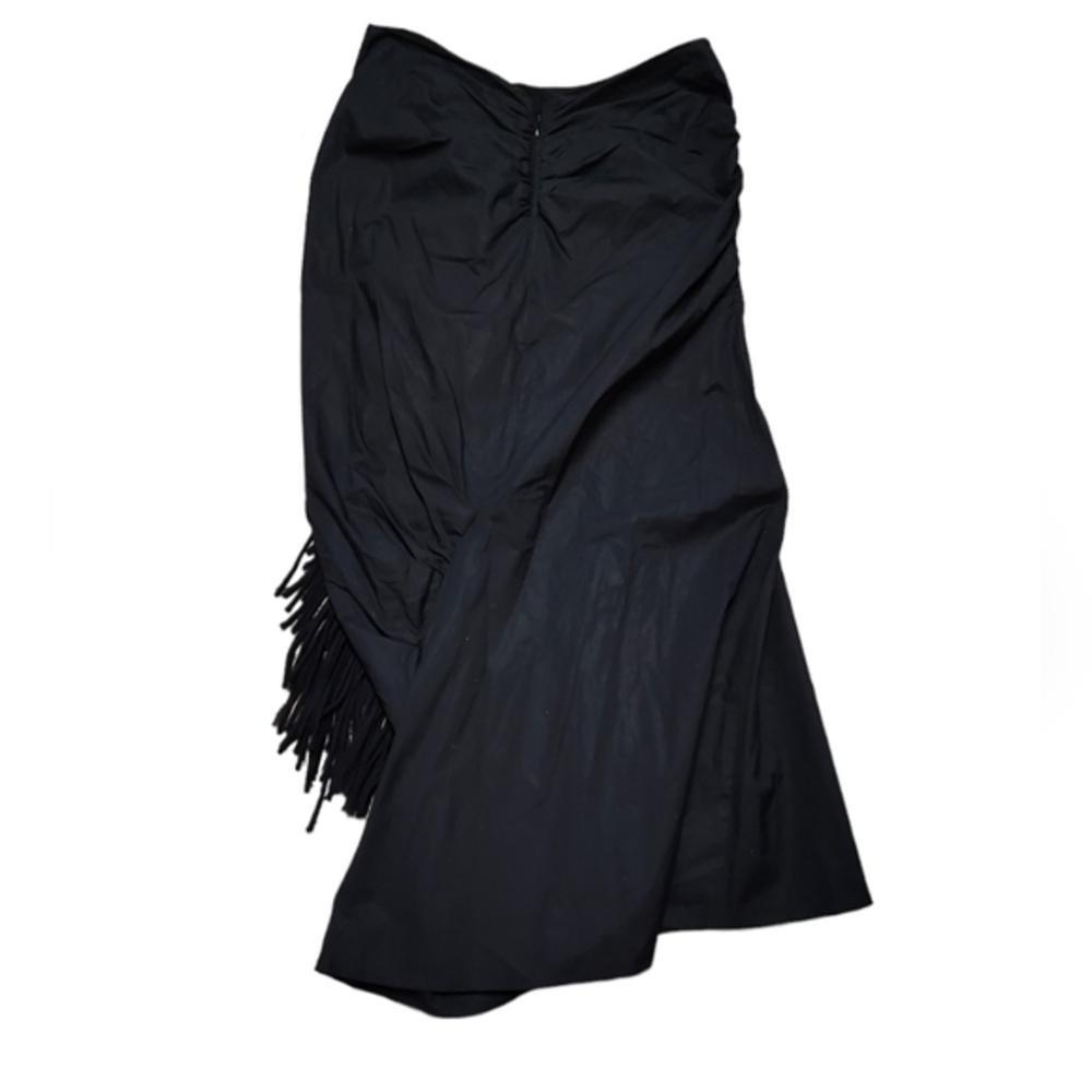 TORY BURCH COTTON SILK FRINGE MIDI SKIRT BLACK 2 - Picture 4 of 12